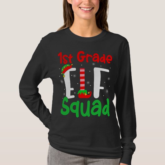 1e graads ELF Squad Funny Kerstmis ELF Kinder Teac T-shirt (Voorkant)