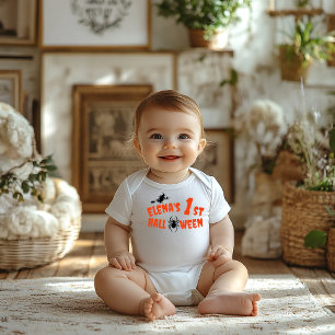 1e Halloween Spider oranje typografie heks Romper