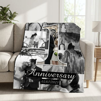 1e huwelijksjubileum fotocollage fleece deken