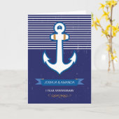 1e huwelijksverjaardag, aangepaste naam, marinebla kaart (Gele Bloem)