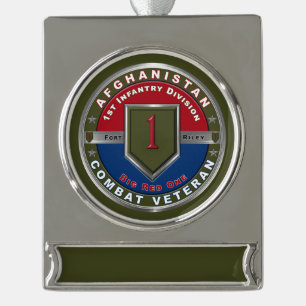 1e infanteriedivisie Afghanistan Veteraan Verzilverd Banner Ornament