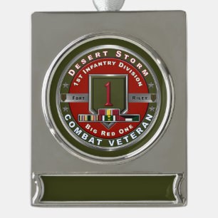 1e Infanteriedivisie Desert Storm Veteraan  Verzilverd Banner Ornament