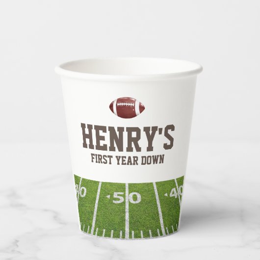 1e jaar down Football Boy's Birthday Papieren Bekers (Voorkant)