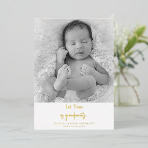 1e Jaar Grootouders Z/W Baby Foto Kerstmis Folie Feestdagenkaart