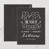 1e Jubileum Gift Chalk Hearts Briefkaart (Voorkant / Achterkant)