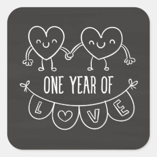 1e Jubileum Gift for her Chalk Hearts Sticker