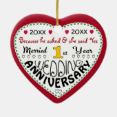 1e Jubileum Gift Hartvormige Kerst Keramisch Ornament (Achterkant)