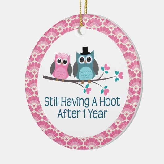 1e Jubileum Owl Weddenschap Jubilea Gift Keramisch Ornament (Links)