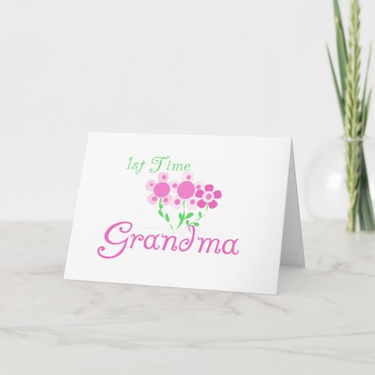1e keer Grandma-roze bloemen Kaart (Voorkant)