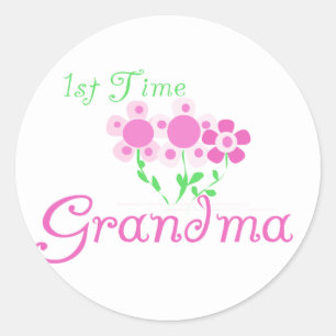 1e keer Grandma-roze bloemen Ronde Sticker