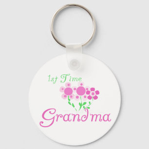 1e keer Grandma-roze bloemen Sleutelhanger