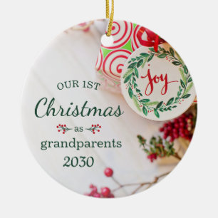 1e kerst als grootouders foto keramisch ornament