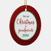1e kerst als grootouders glitter foto keramisch ornament (Rechts)