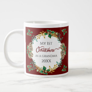 1e kerst als oma Foto Holly Pine Cones Extra Grote Beker