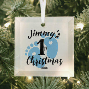 1e Kerst Baby Voetafdruk Gepersonaliseerd Ornament