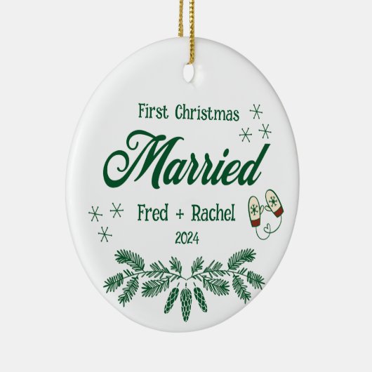 1e kerst Getrouwde Custom Passen getrouwd Keepsake Keramisch Ornament (Rechts)