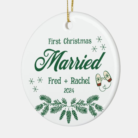 1e kerst Getrouwde Custom Passen getrouwd Keepsake Keramisch Ornament (Links)