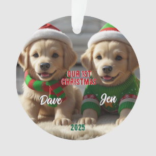 1e Kerst Golden Retriever Gepersonaliseerd Ornament
