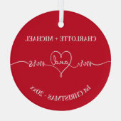 1e kerst nieuw onkruid namen hart rood wit glas ornament (Achterkant)