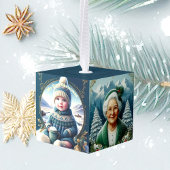 1e kerst Opa Oma 4 Foto Familienaam Kubus Ornament