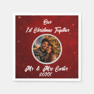 1e kerst samen Koppel naam Jaar Foto Servet