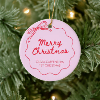 1e kerstboog roze rood foto schattig baby keramisch ornament