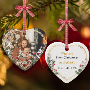 1e kerstdag Big Sis Love Holly Pine Gold Lijst Keramisch Ornament