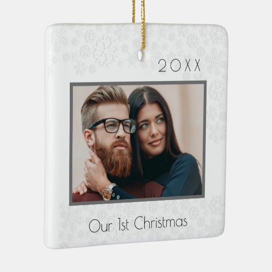 1e kerstfoto als koppel keramisch ornament (Rechts)