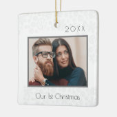 1e kerstfoto als koppel keramisch ornament (Links)