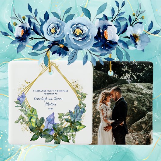 1e kerstfoto Eenvoudige Greenery Crystal Keramisch Ornament