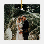 1e kerstfoto Eenvoudige Greenery Crystal Keramisch Ornament (Achterkant)