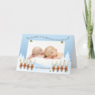 1e kerstfoto kaart met zingende rendieren
