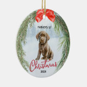 1e Kerstkrans Bruin Labrador Retriever Keramisch Ornament (Rechts)