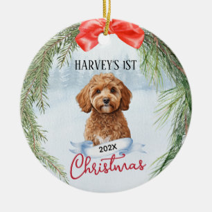 1e Kerstkrans Cavoodle Cavapoo Cavadoodle Keramisch Ornament