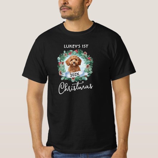 1e Kerstkrans Cavoodle Cavapoo Cavadoodle T-shirt (Voorkant)