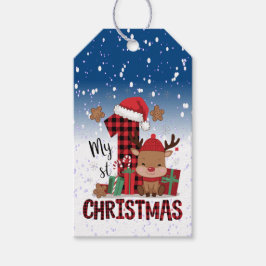 1e Kerstman Hoed Witte Sneeuw Baby Rendier Cadeaulabel