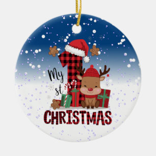 1e Kerstman Hoed Witte Sneeuw Baby Rendier Keramisch Ornament