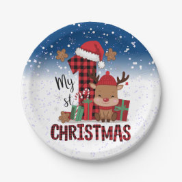 1e Kerstman Hoed Witte Sneeuw Baby Rendier Papieren Bordje