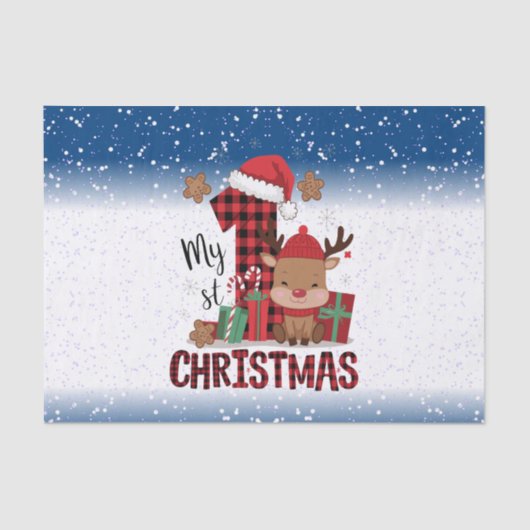 1e Kerstman Hoed Witte Sneeuw Baby Rendier Tissuepapier (Voorkant)