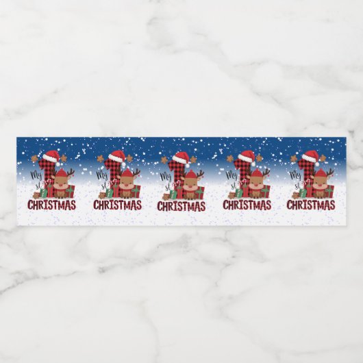 1e Kerstman Hoed Witte Sneeuw Baby Rendier Waterfles Etiket (Enkel label)