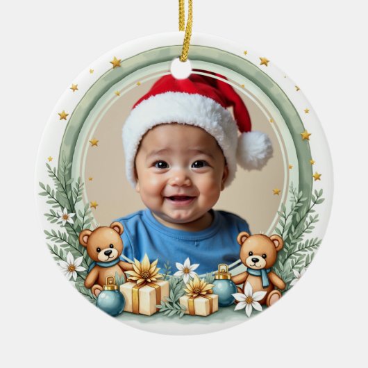 1e kerstmis 2-zijdig, Regenboogwensen Keramisch Ornament (Voorkant)