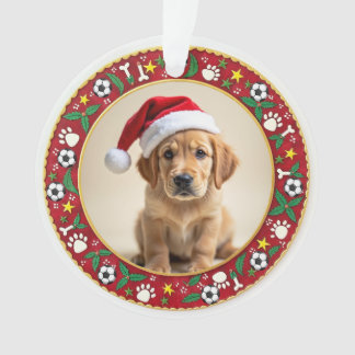 1e kerstmis 2-zijdige Paws & Holly Ornament