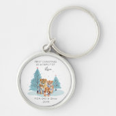 1e Kerstmis als Familie van 3 Waterverf Baby Leeuw Sleutelhanger (Voorkant)