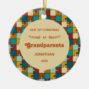 1e Kerstmis als grootouders Puzzel Foto Keramisch Ornament