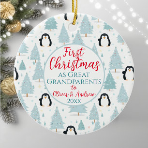 1e Kerstmis Als Grote Grootouders Pinguïn Blauw Keramisch Ornament