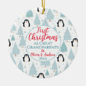 1e Kerstmis Als Grote Grootouders Pinguïn Blauw Keramisch Ornament (Voorkant)
