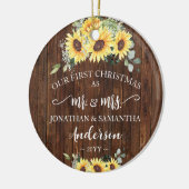 1e Kerstmis als Mr & Mrs Pas getrouwd Hout Zonnebl Keramisch Ornament (Links)
