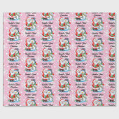 1e Kerstmis Baby's Naam Leuke Kerstman Meisje Cadeaupapier (Vlak)