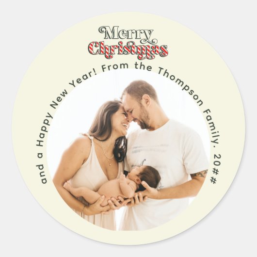 1e Kerstmis Fun Candy Cane Familie Aangepaste Foto Ronde Sticker (Voorkant)