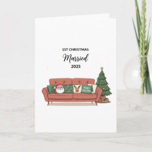 1e Kerstmis Getrouwd 2025   Cute Cozy Couch Nieuwg Kaart